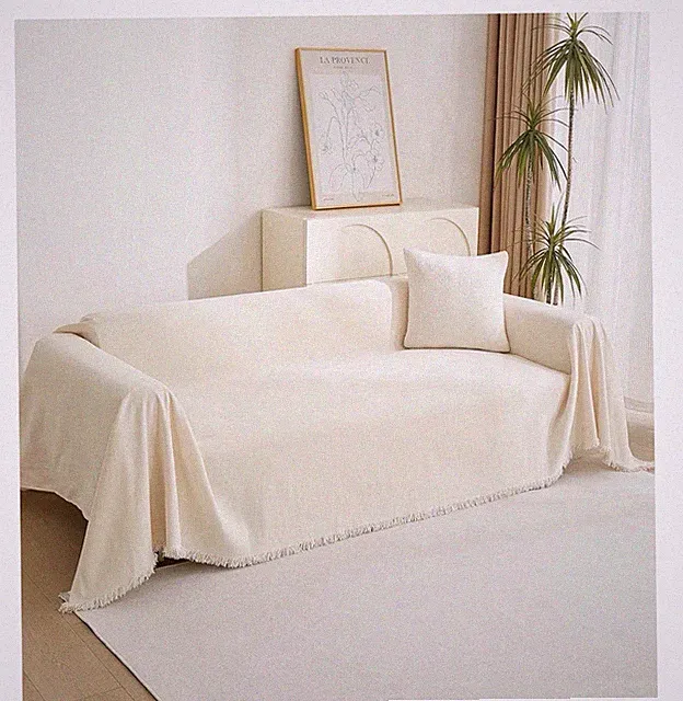MYSKY Couch Cover for Pets, Beige Covers for 2 71"x 118" Tassels Edge-beige