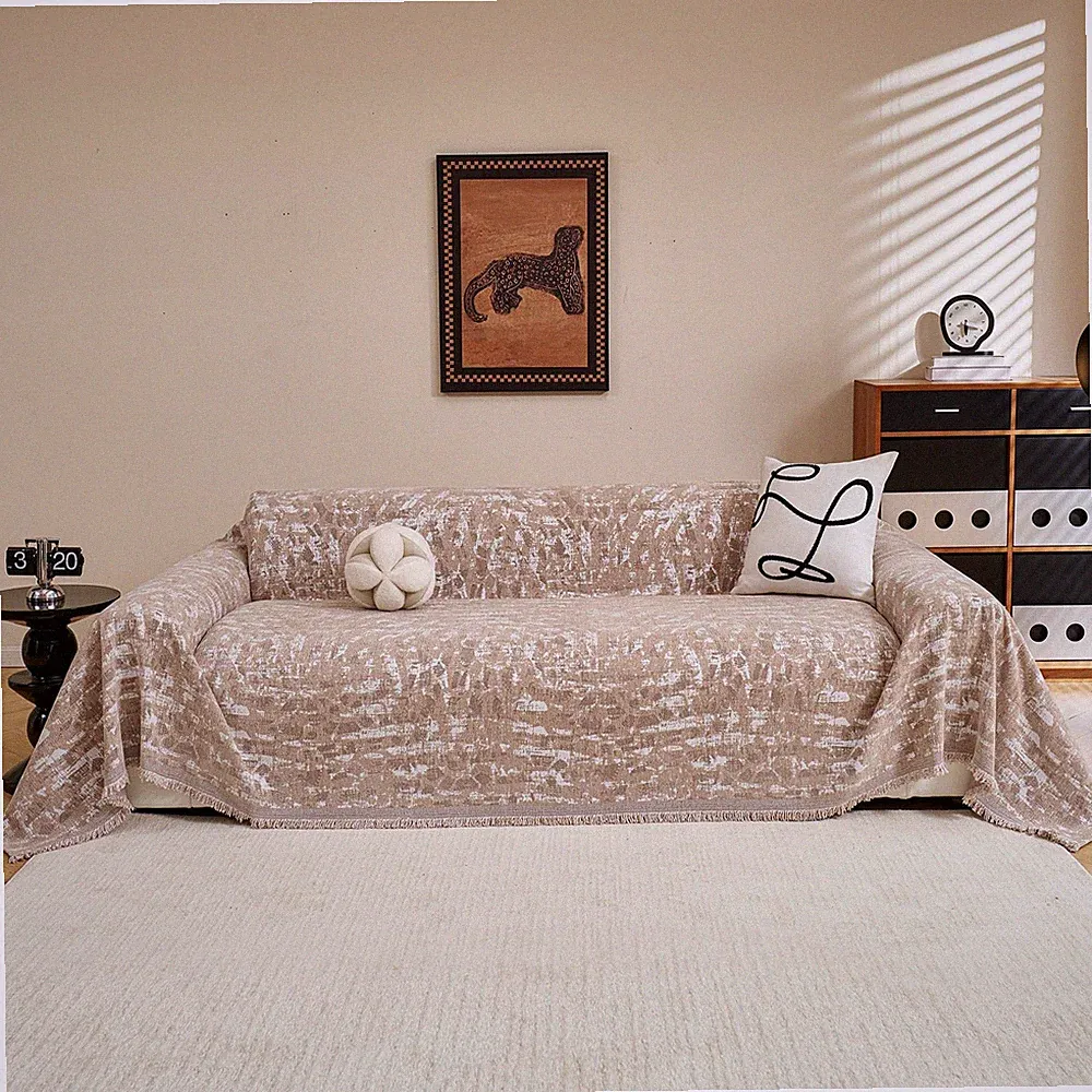 MYSKY HOME Chenille L-Shape Couch Cover 3-Cushion Pet-Friendly Washable Khaki Bl