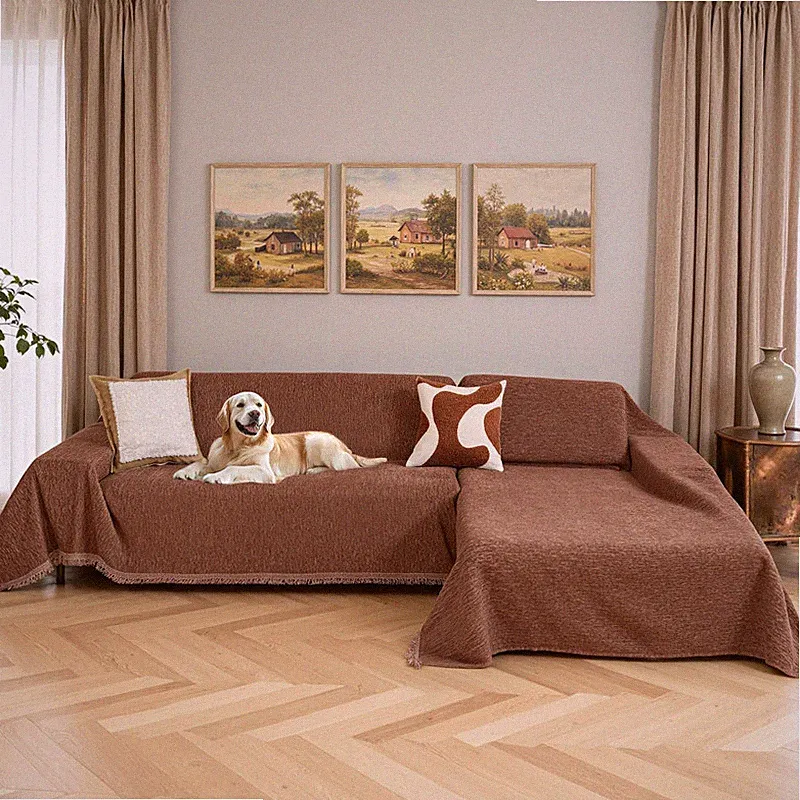 Mysky Home Couch Cover For Sectional Sofa 2 Pieces Chenille Couch Covers For L