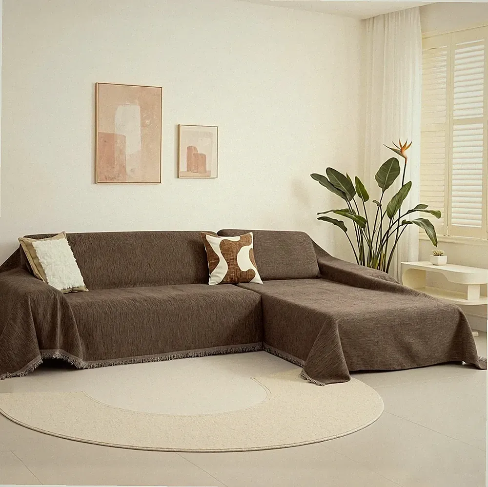 MYSKY HOME L Shape Sectional Couch Cover, 2 Pieces, 71X118, Deep Chocolate