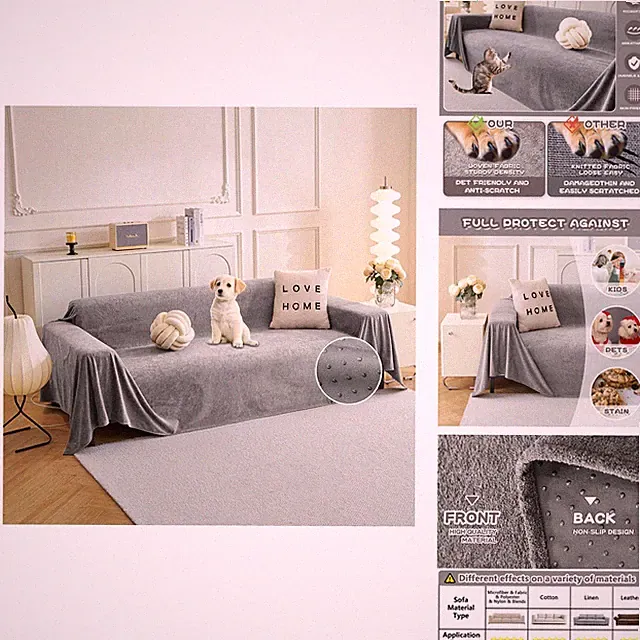 MYSKY HOME L Shape Sectional Couch Cover 71" x 134" Grey Washable Pet Protector