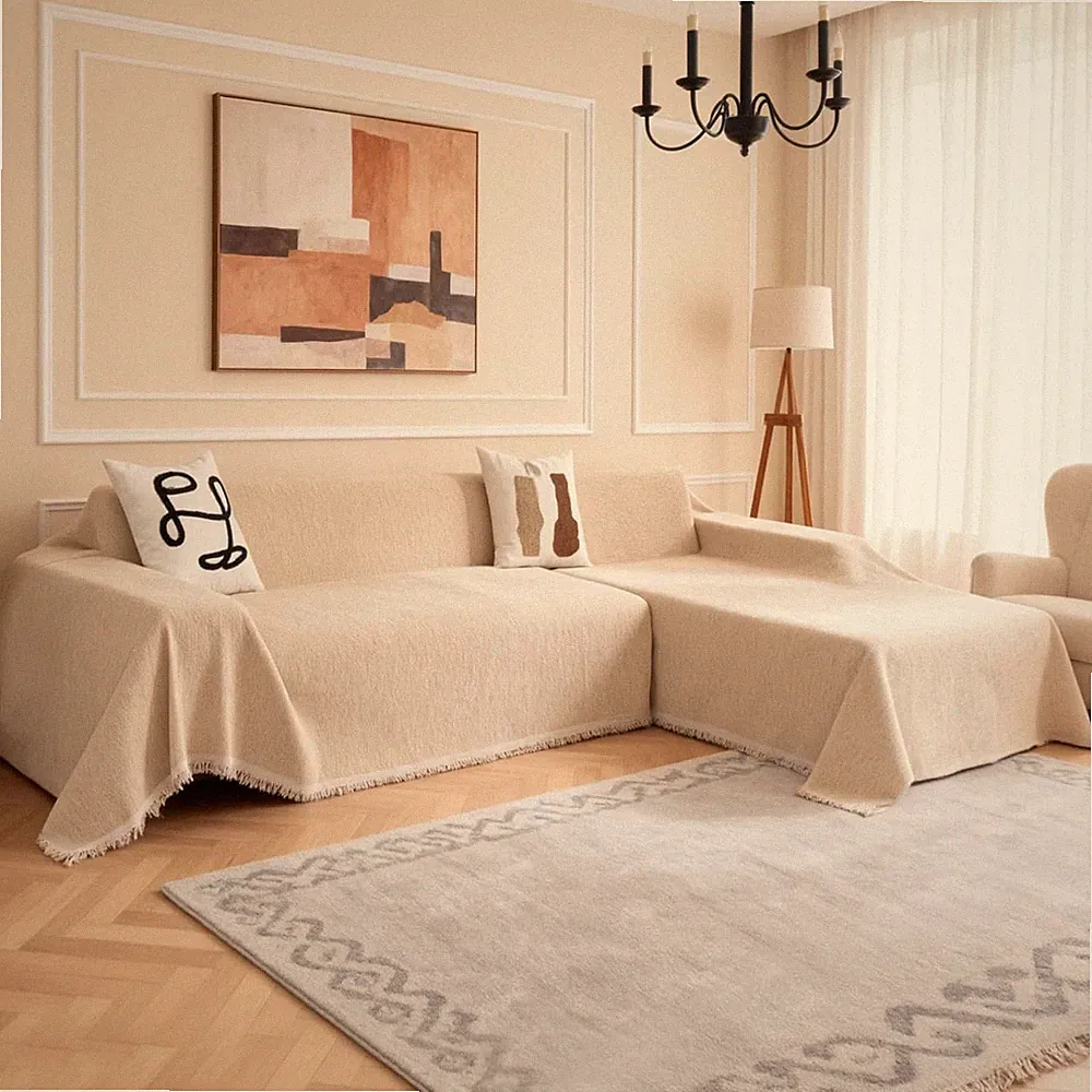 MYSKY HOME L-Shaped Sectional Couch Covers, L Shaped Couch Cover, 2 Pieces Washa