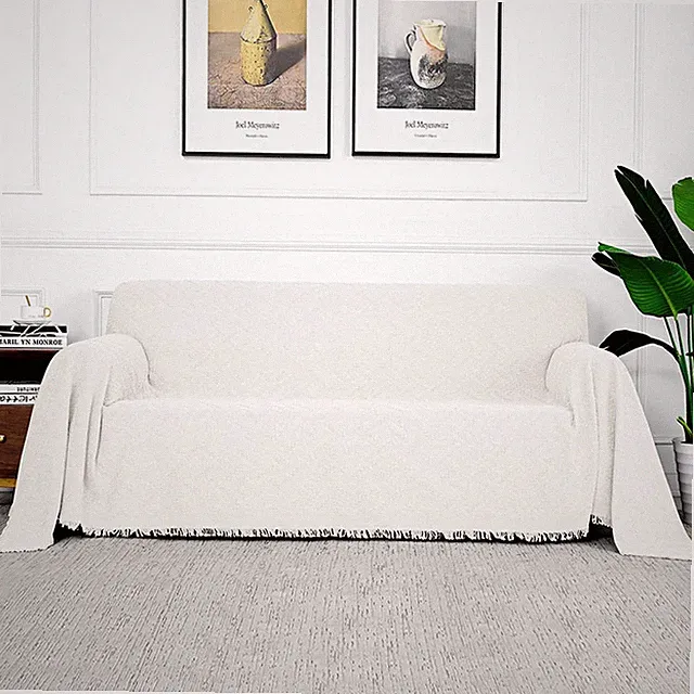 Mysky Home White Sofa Covers For 3 Cushion Couch Geometrical Sectional Sofa