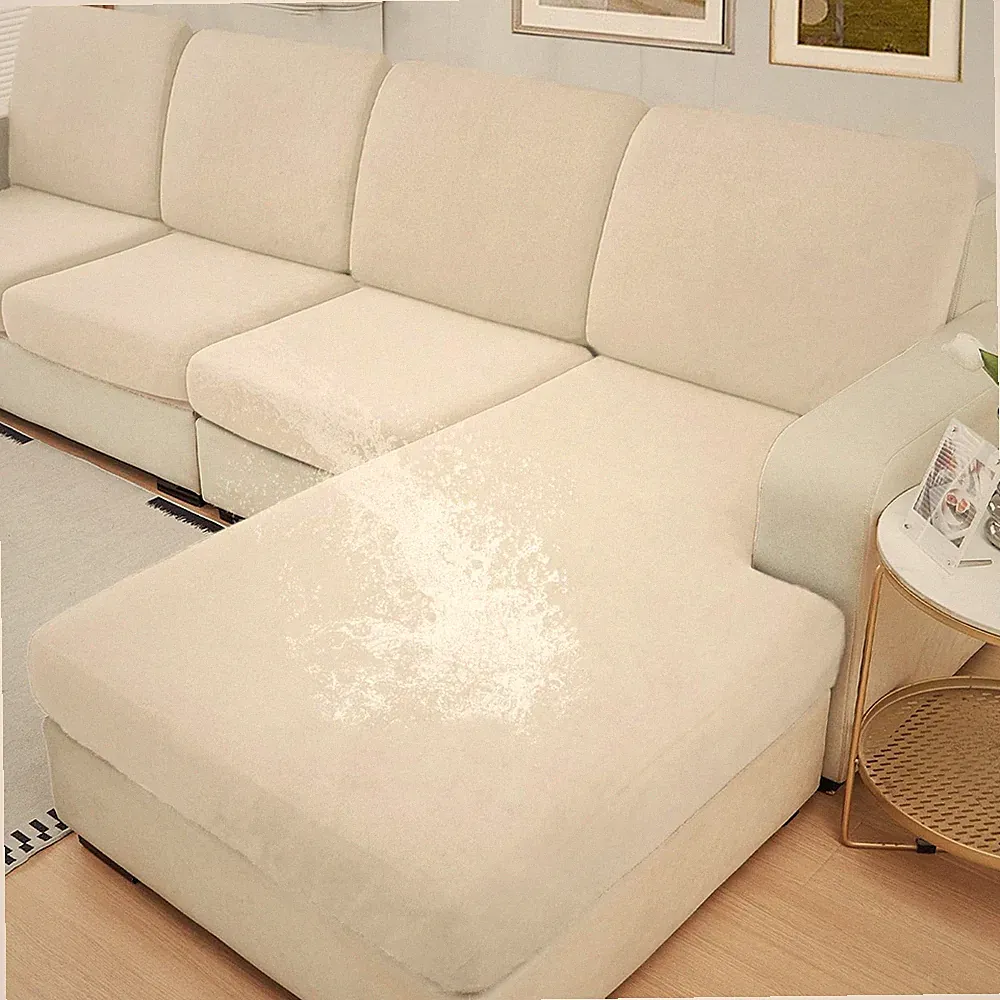 NAISI Velvet Couch Cushion Covers L Shape Sectional 2 Seater + 1 Chaise Ivory