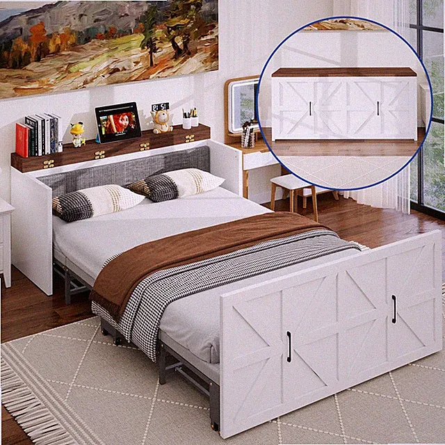 NAIZEA Twin Full Murphy Bed Cabinet Folding Bed Roll Away Beds w / 2" T Mattress