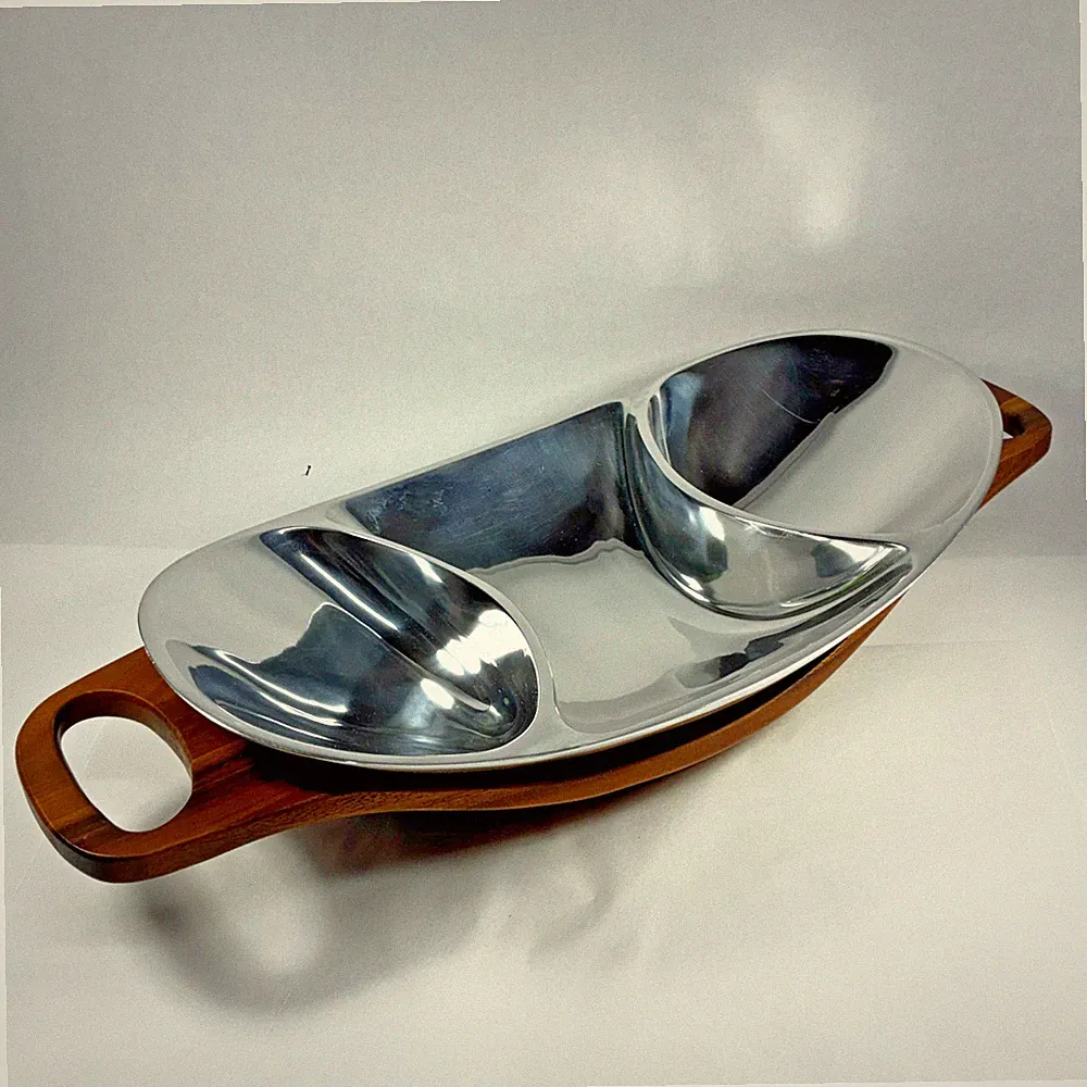 Nambé MT0378 Steve Cozzolino 3 Section Heavy Serving Dish in Acacia Wood Tray