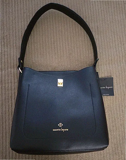 NANETTE LEPORE BLACK DBL SECTION HOBO SHOULDER BAG PURSE Pocketbook LOCK NWT