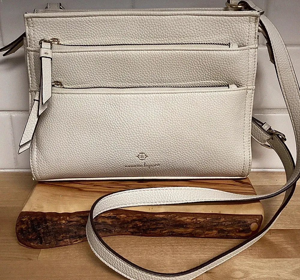 Nanette Lepore Off White Crossbody Bag Pebbled Faux Leather Small Designer Purse