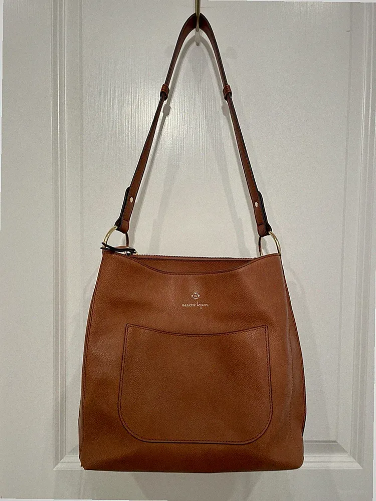 Nanette Lepore Saddle Brown Pebbled Vegan Leather Triple Section Shoulder Bag
