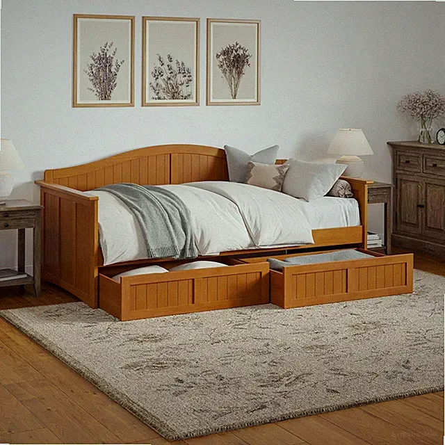 Nantucket Twin Wood Daybed with 2 Storage Drawers, Light Toffee
