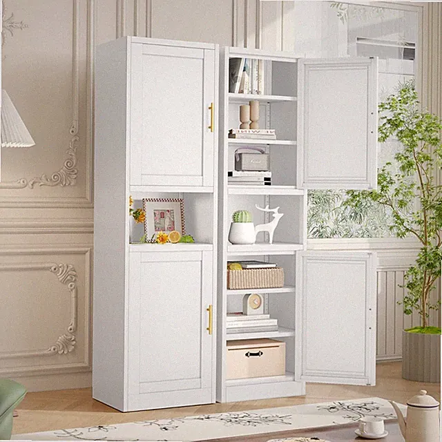 Narrow 19.6"W White Metal Pantry Cabinet, Storage for Kitchen, Living Room, Dini