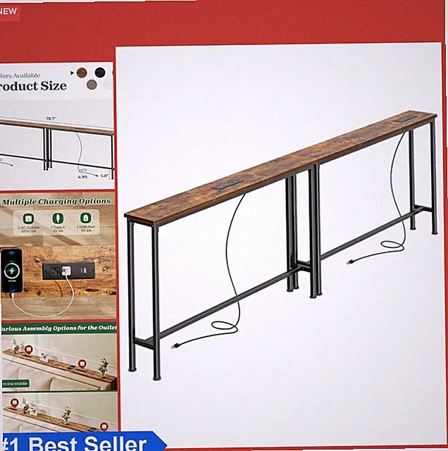 Narrow Console Table 78.8 Inch Behind Couch with Charging Stations USB Type-C