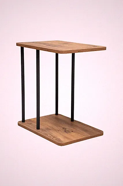 Narrow End Table with Storage Shelf, Metal Frame for Living Room