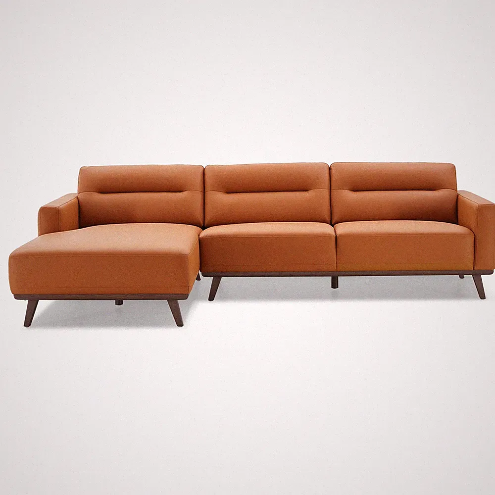 Narvik Cognac Tan Leather Left-Facing Living Room Corner Sectional Sofa