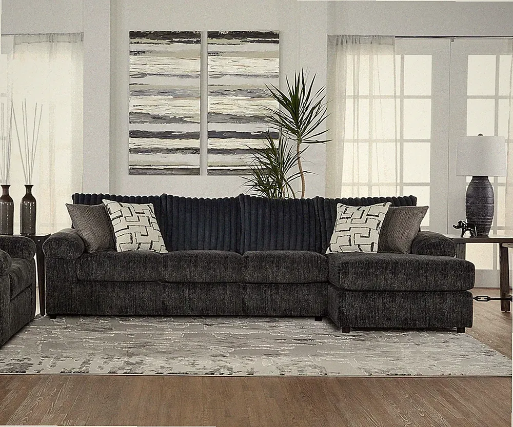 Nason Wide Wale Corduroy Sectional Sofa Chaise, Charcoal