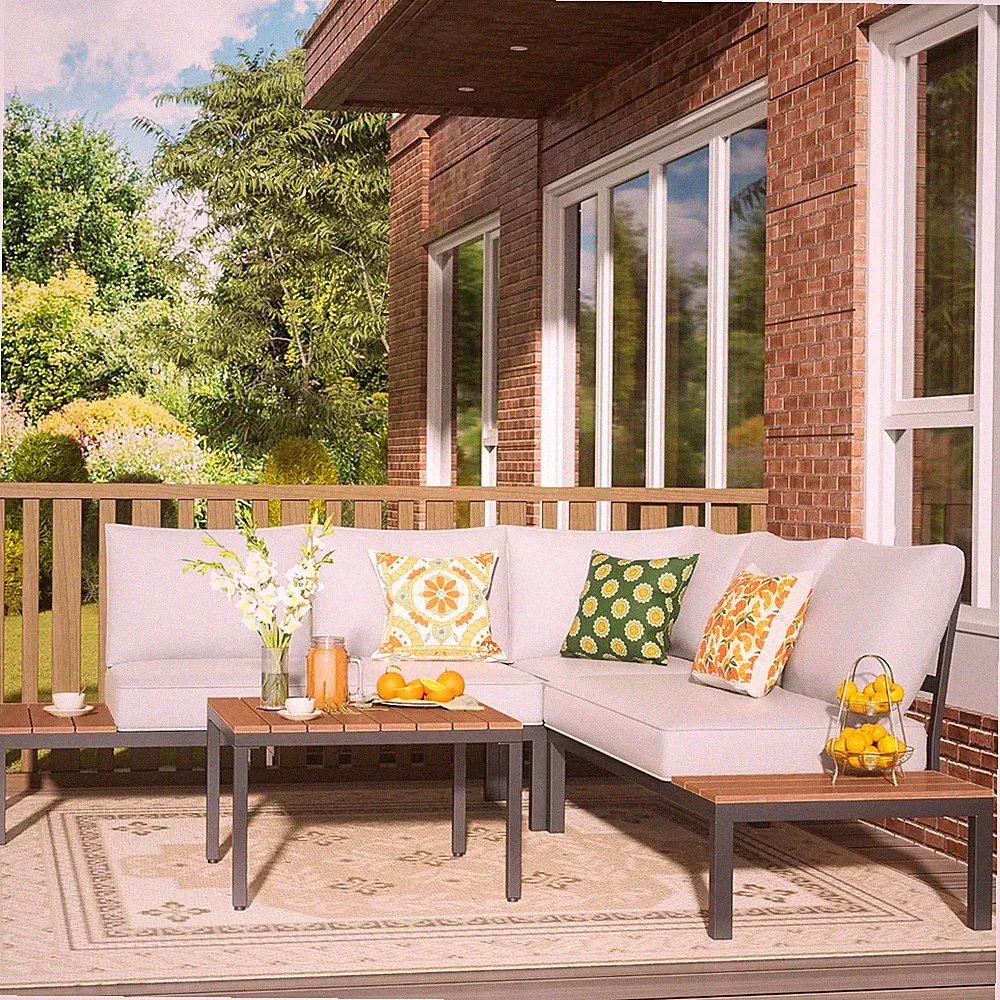 NATURAL EXPRESSIONS Patio Furniture Sets, L Shape Patio Sectional Metal Outdoor