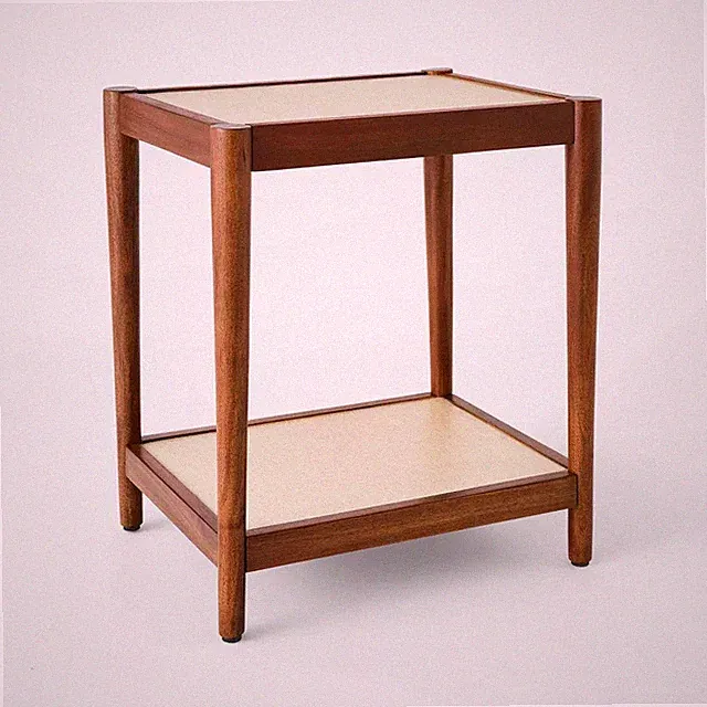 Natural Linen Accent Table with Shelf Mahogany Brown - Threshold designed with