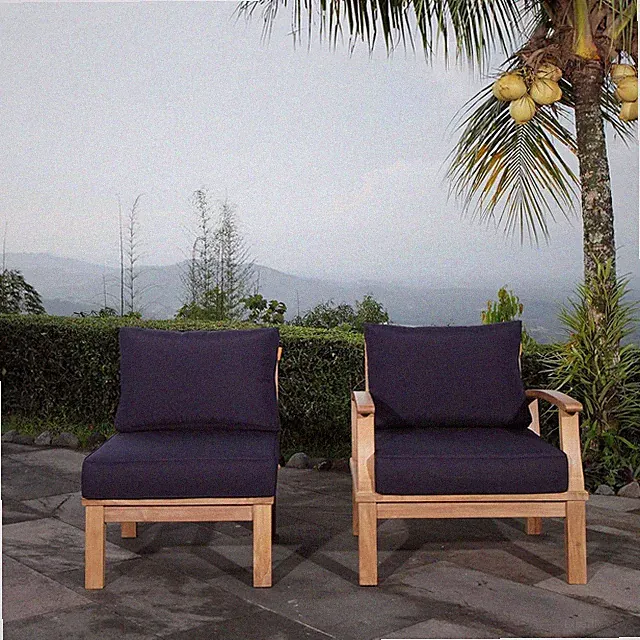 Natural Navy Marina Premium Teak Wood 2-Piece Outdoor Patio Set