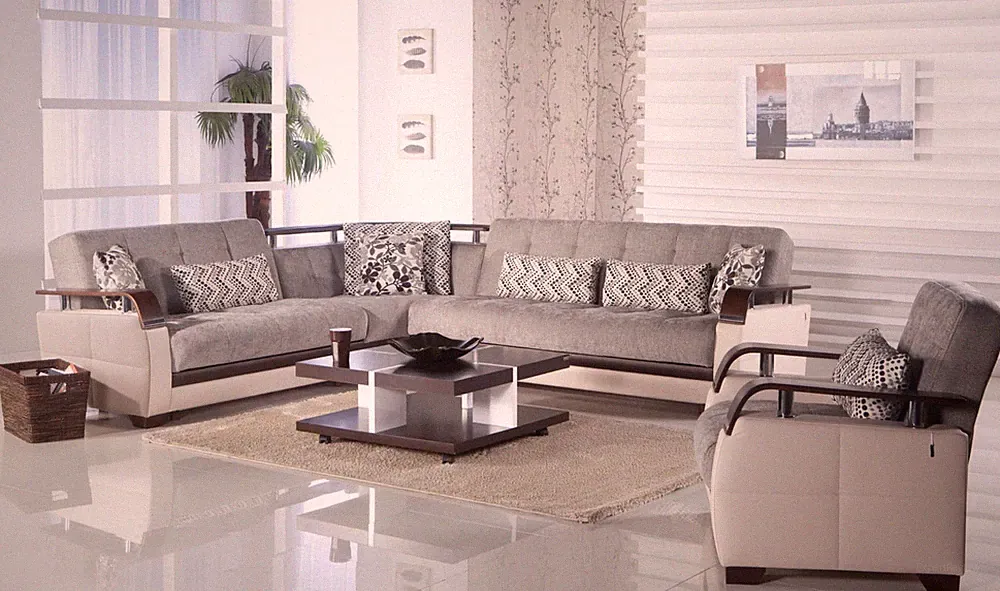 Natural Valencia Gray Sectional Sofa