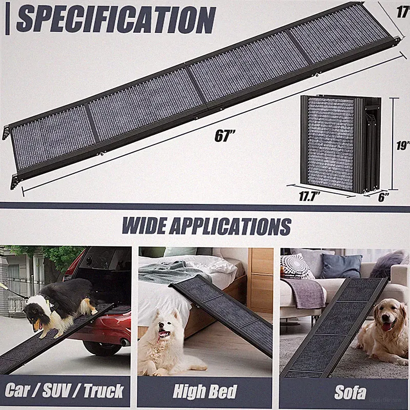 Natural Wood Dog Ramp 170×44cm Non-Slip Pet Ramp for Bed Sofa Car Large Dogs