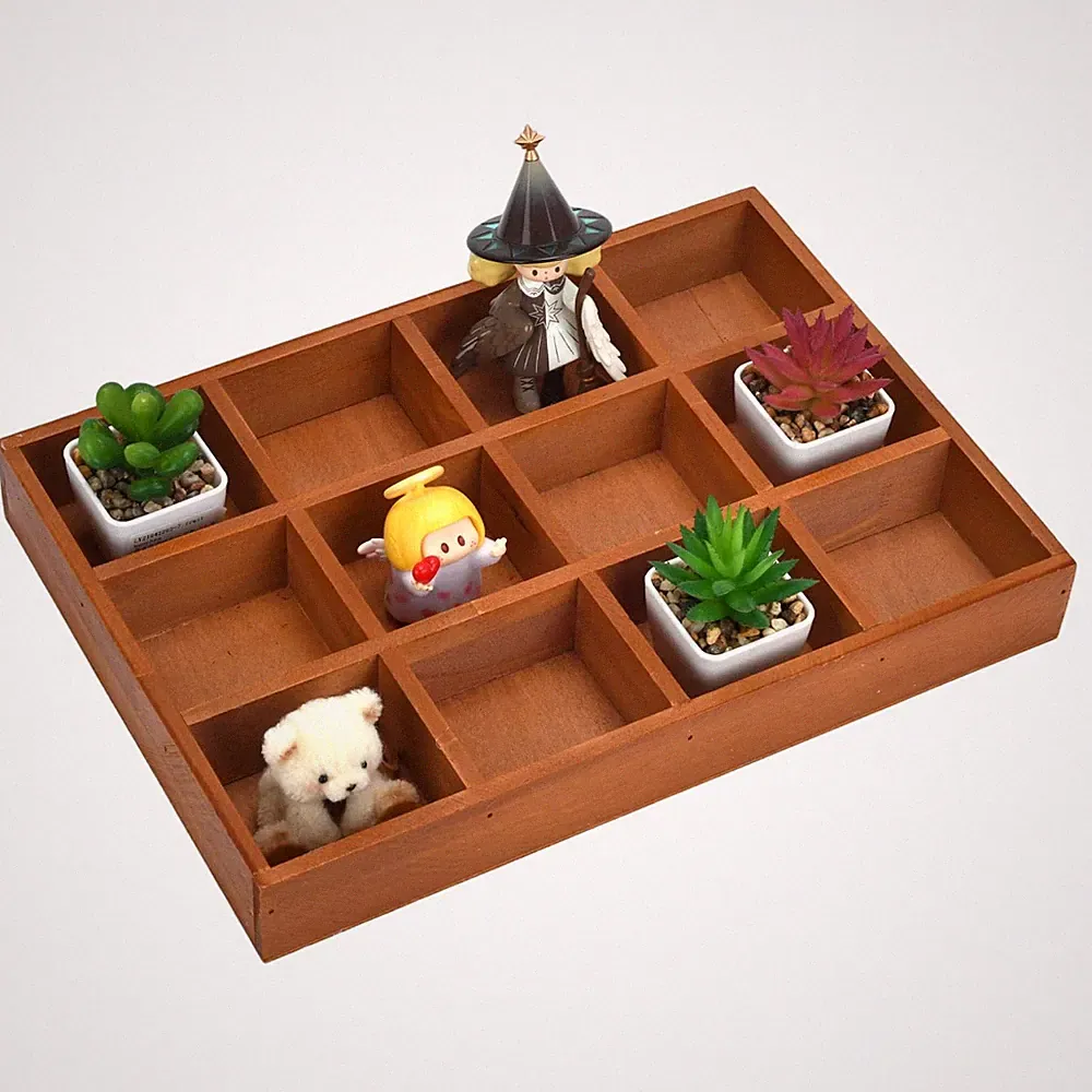 Natural Wooden Sorting Tray,Multi-Grid Sectional Organizer Tray,Sturdy Wood D...