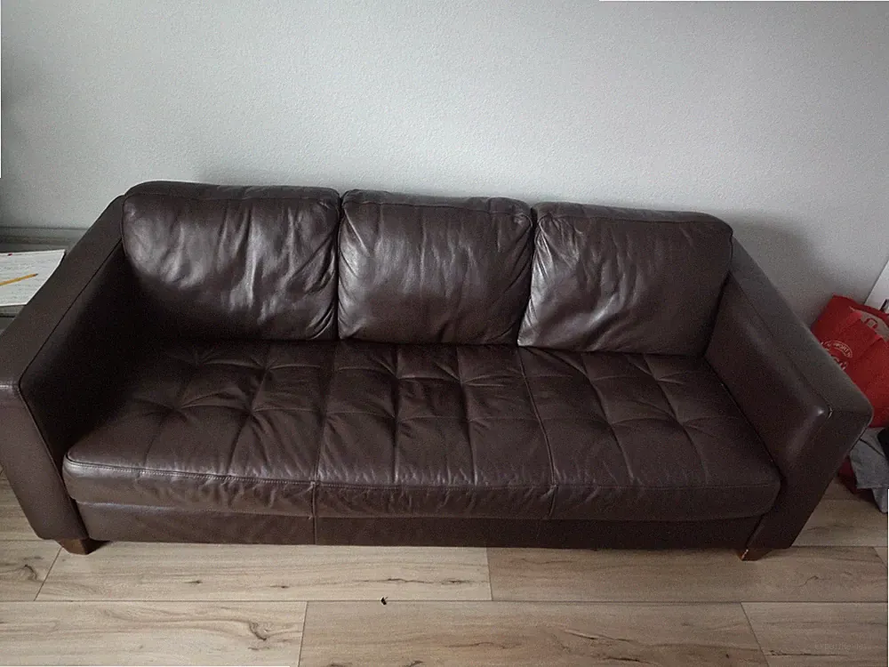 Natuzzi Brown Leather Sofa 3-Seater Contemporary High Back Modern Wood Frame