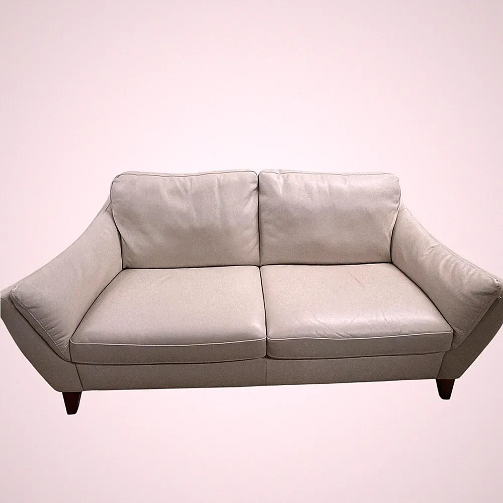 Natuzzi Editions Cream Leather Sofa Loveseat