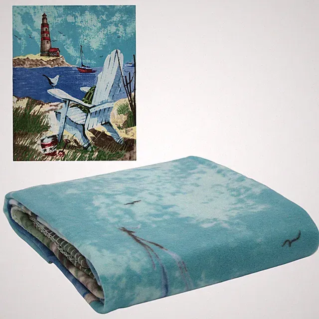 Nautical Coastal Lighthouse Throw Blanket in Blue and White, 48 x 102 in