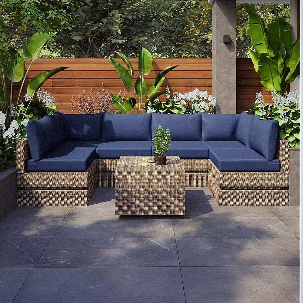 Navy 14-Piece Replacement Outdoor Lounge Chair Sectional Cushions for 6-Seat Pat