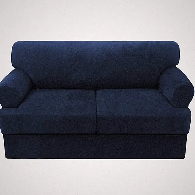 Navy 2 Cushion Loveseat Velvet Sofa Cover 3 Piece T Cushion Slipcover Set