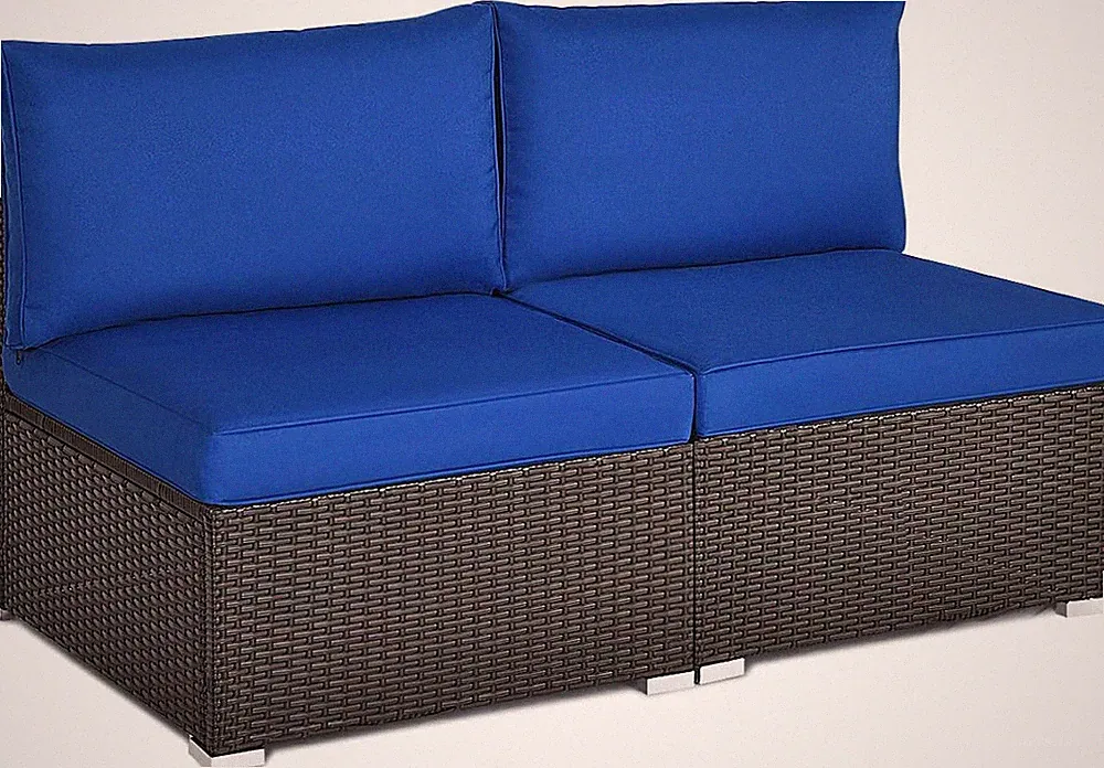 Navy 2PC PE Rattan Armless Sofa Set with Cushions for Outdoor Patio & Yard