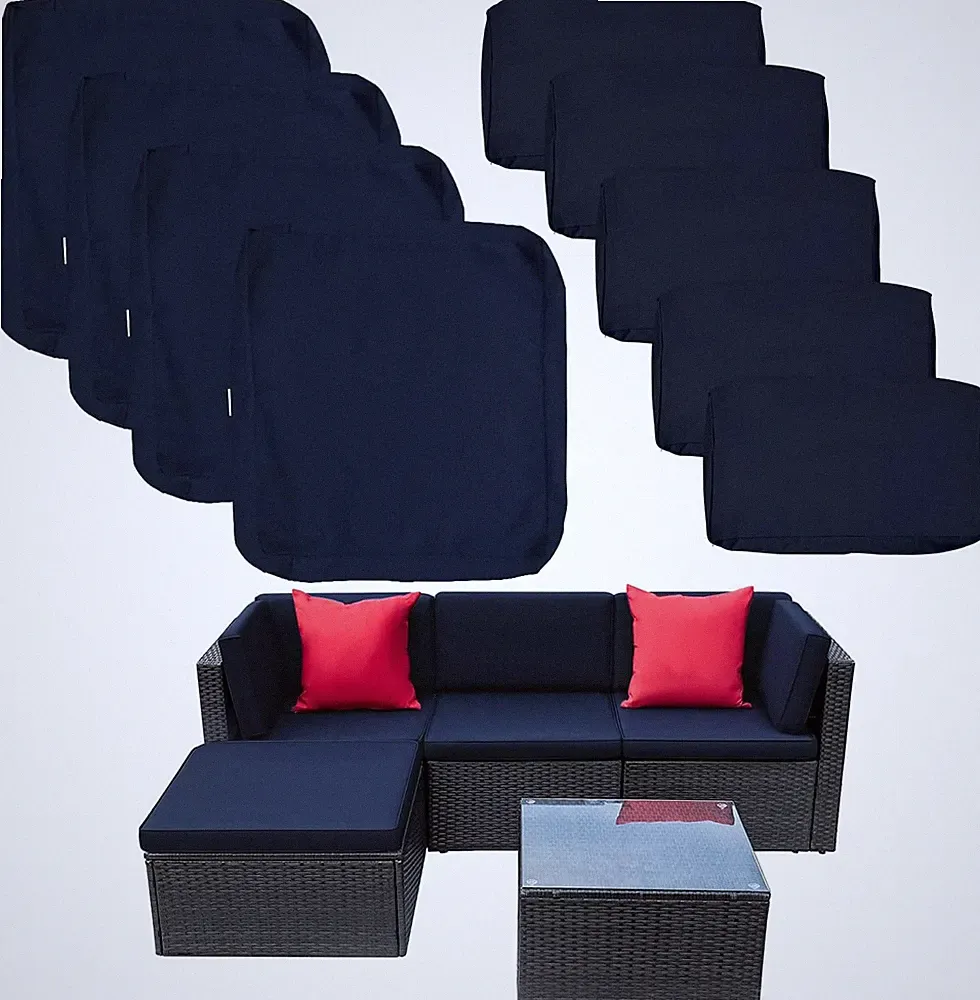 Navy 9-Pack Patio Cushion Covers for 4-Seater Wicker Sectional Sofa Set