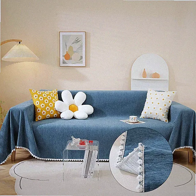 Navy Blue Chenille Sectional Couch Cover for 3 Cushions, Dog & Kid Friendly