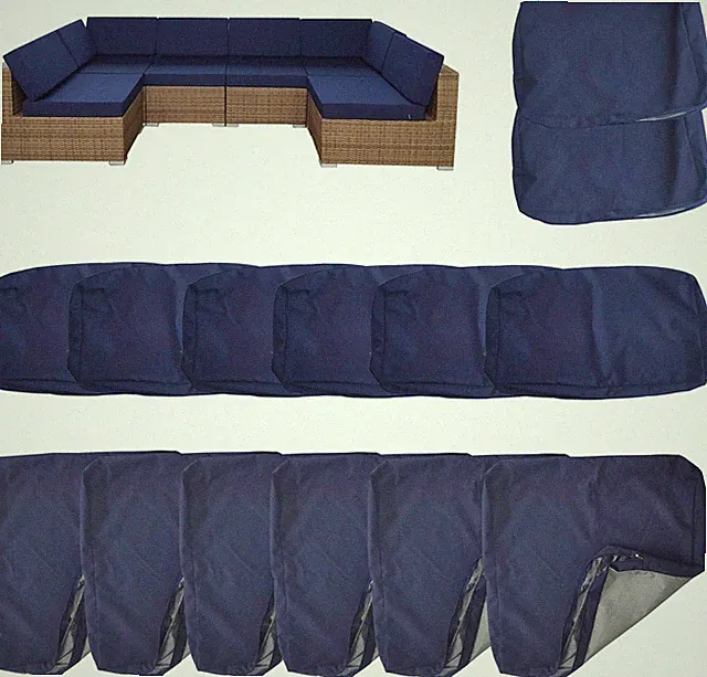 Navy Blue Waterproof Cushion Covers for 6-Seat Patio Sofa - 14 Pack