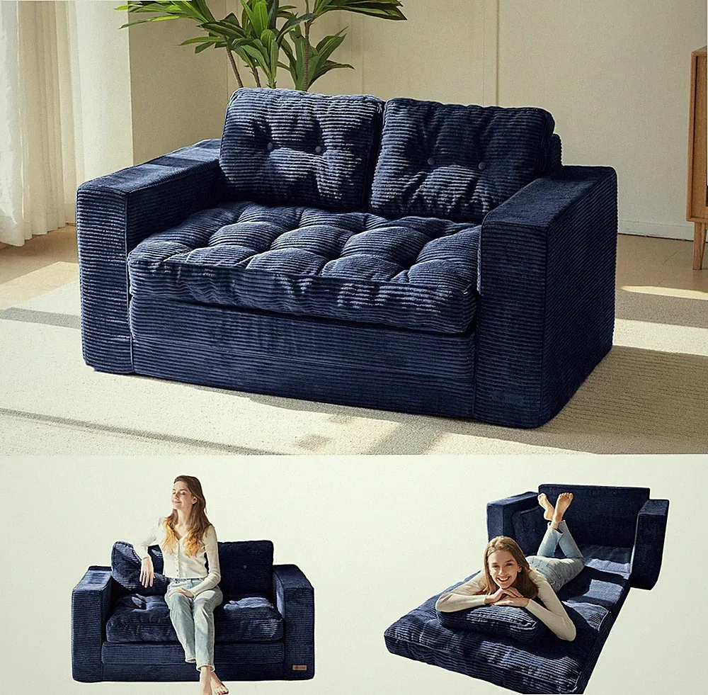 Navy Convertible Sofa Bed & Loveseat Sleeper Couch with Pillows for Any Room