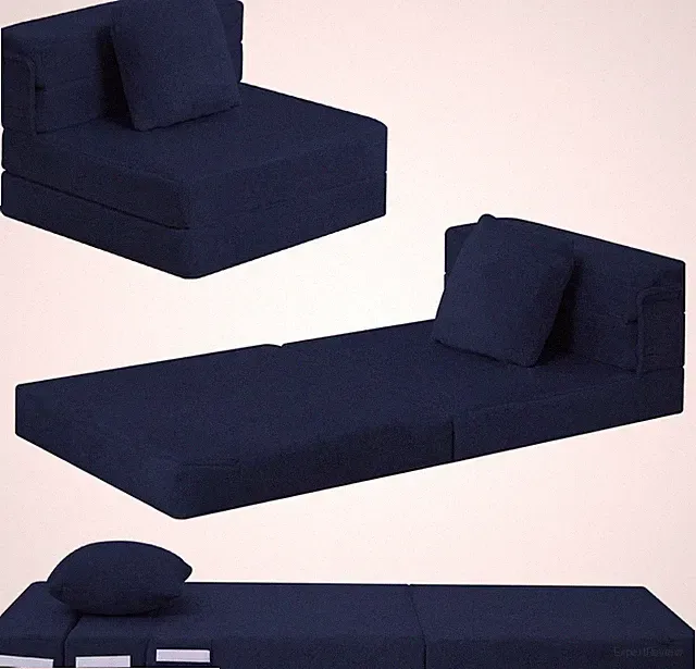 Navy Foldable Futon Chair Bed for Kids - Convertible Foam Floor Couch