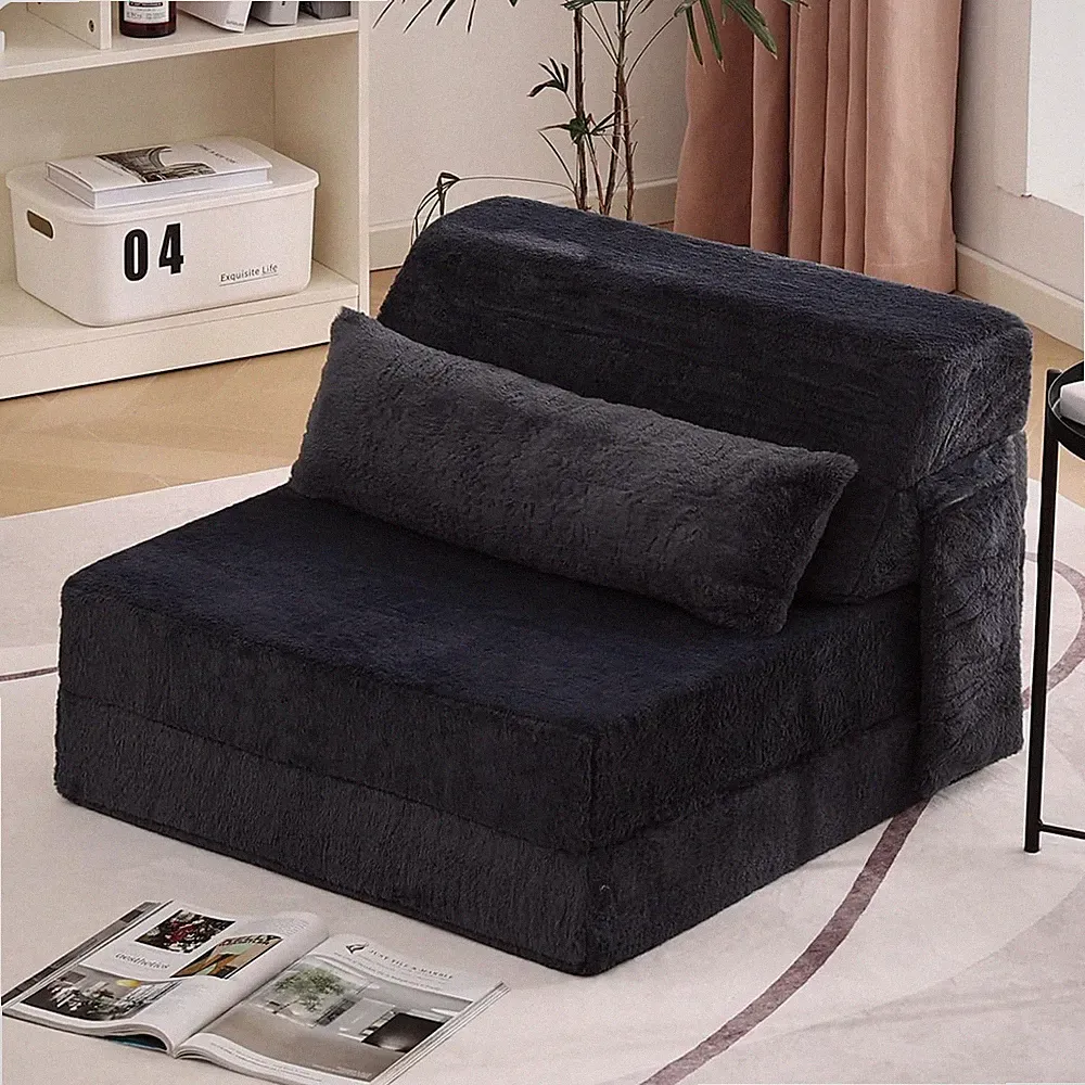 Navy Folding Sofa Bed with Pillow, Portable Lounger for Home & Office