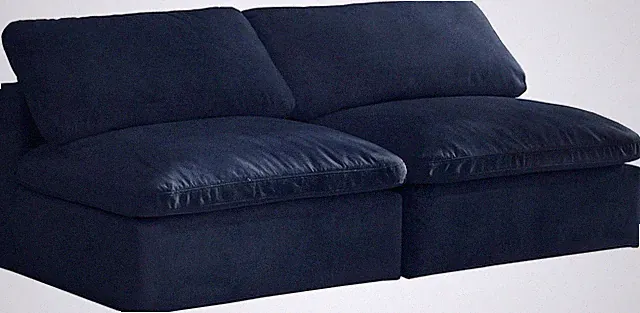 Navy Overstuffed Velvet Modular Sofa for 2 - Cozy Fiber Filled Seating