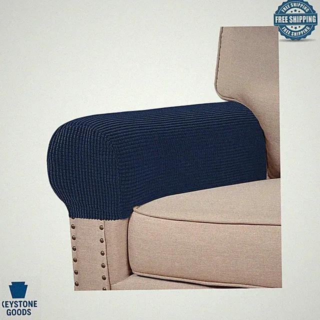 Navy Stretch Jacquard Armrest Covers - Set of 2 for Sofas & Recliners