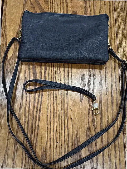 Navy Triple Section Faux Leather Organizer Convertible Crossbody Wrist Bum Bag 4