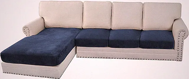 Navy Velvet Stretch Sectional Couch Covers for L-Shaped Sofas - 4 Pieces