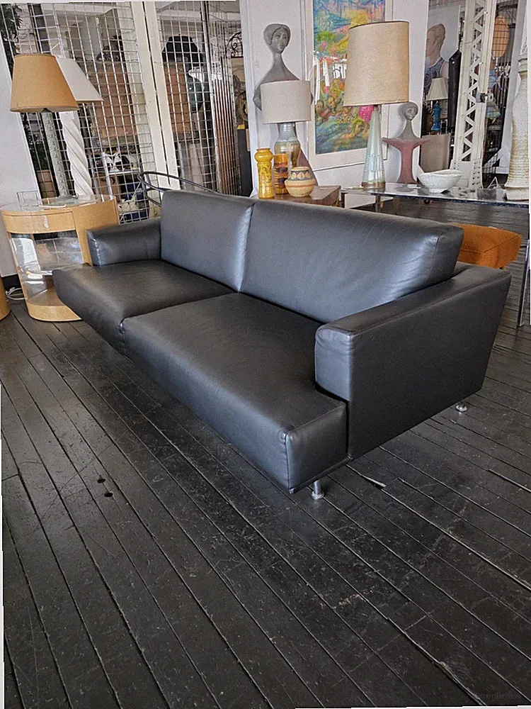 Nest Sofa In Black Leather Designed By Piero Lissoni For CASSINA