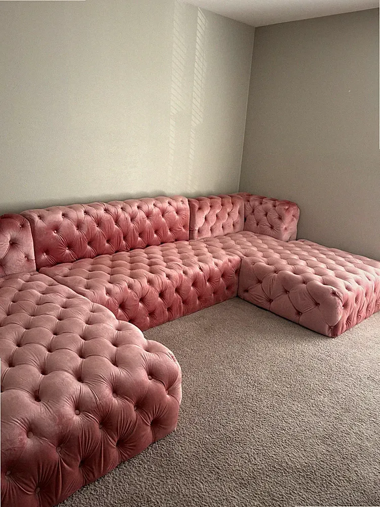Neva Pink Velvet Double Chaise Sectional