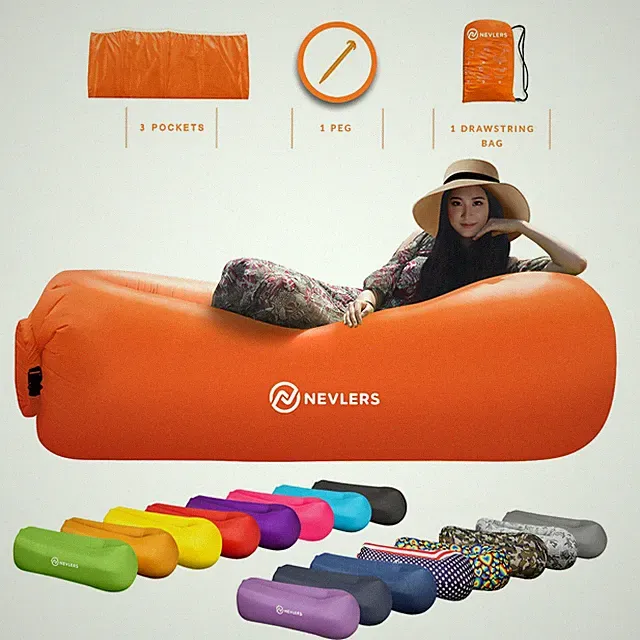 Nevlers Inflatable Blow Up Lounger Outdoor Chair Bed Travel, With Bag & Pockets