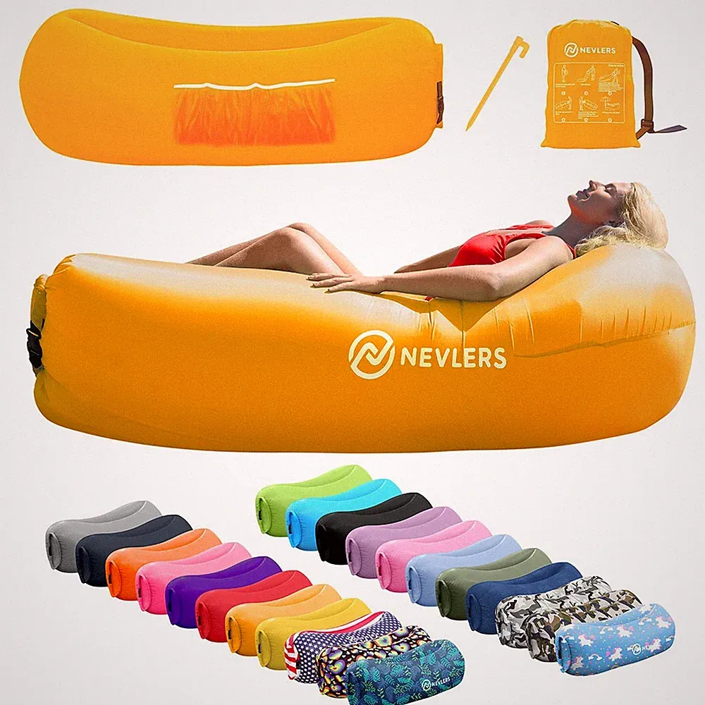 Nevlers Inflatable Saffron Yellow Blow Up Lounger Chair Sofa Bed With Travel Bag