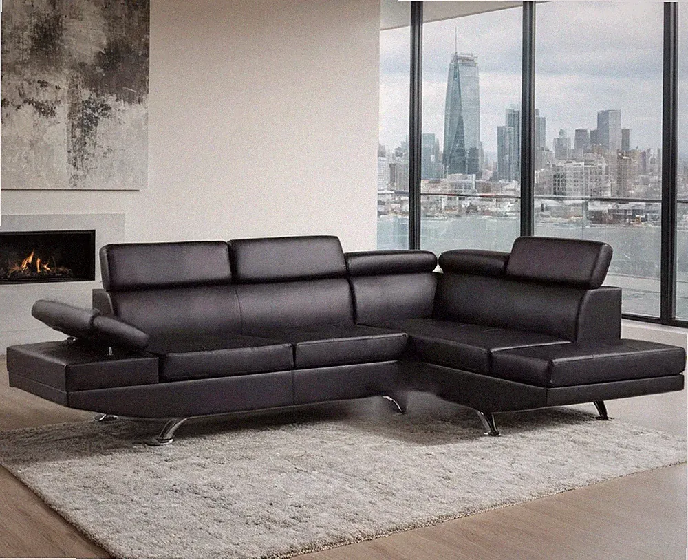 NEW 108" Modern Black Contemporary Vegan Leather Sectional Sofa Living Room Set