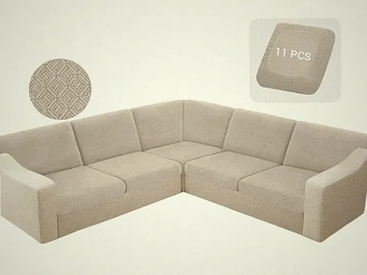 New 11 PC Waterproof Sectional Couch Cushion Covers Stretch Jacquard L Shaped