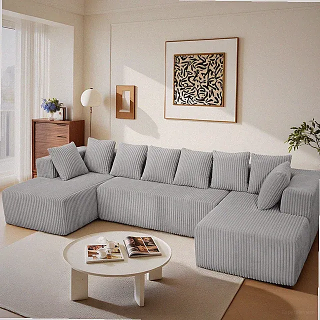NEW 130" Cloud Corduroy U-Shaped Modular Sofa, No Assembly, Beige