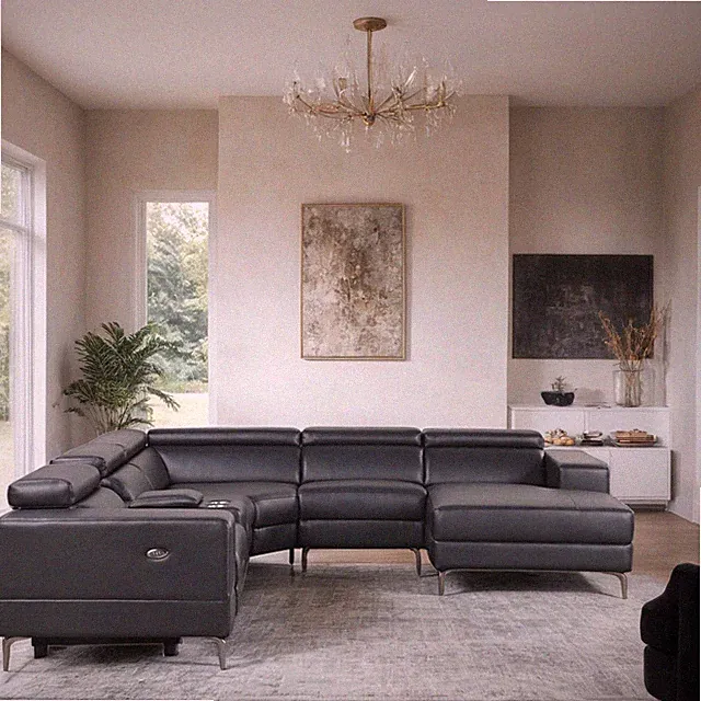 NEW 136" Wide Modern Power 2-Recliners Sectional w/ Chaise Black Living Room Set