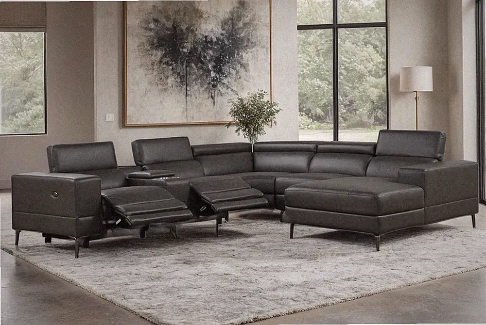 NEW 136" Wide Modern Power 2-Recliners Sectional w/ Chaise Gray Living Room Set